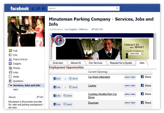Screenshot image of Facebook Social Media Recruiting Page
